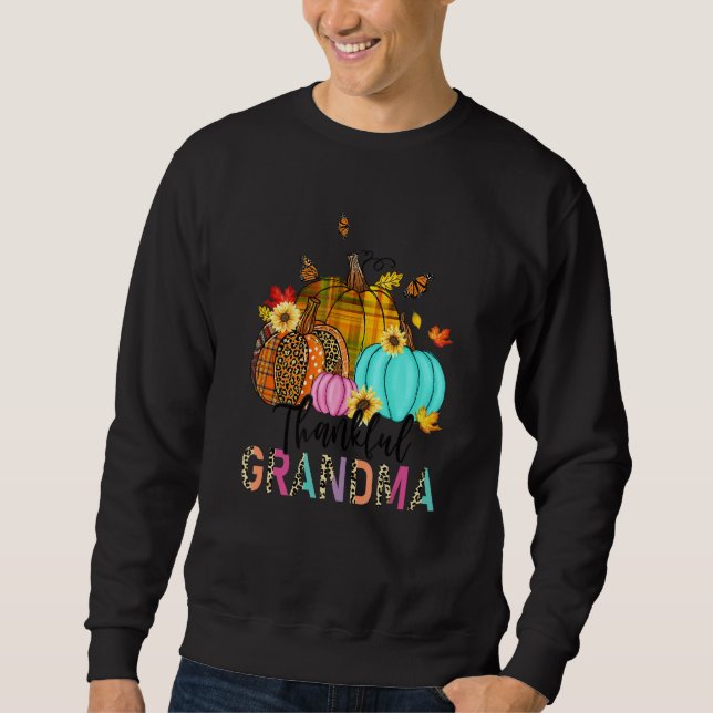 Fall Leopard Plaid Pumpkins Thankful Grandma Thank Sweatshirt (Front)