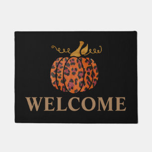 Fall leopard-print pumpkin Welcome Door Mat