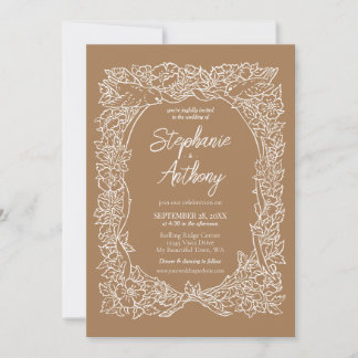 Fall Light Brown Rose & Love Bird Border Wedding Invitation