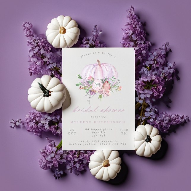 Fall Lilac Pumpkin and Flowers Bridal Shower Invitation (Creator Uploaded)