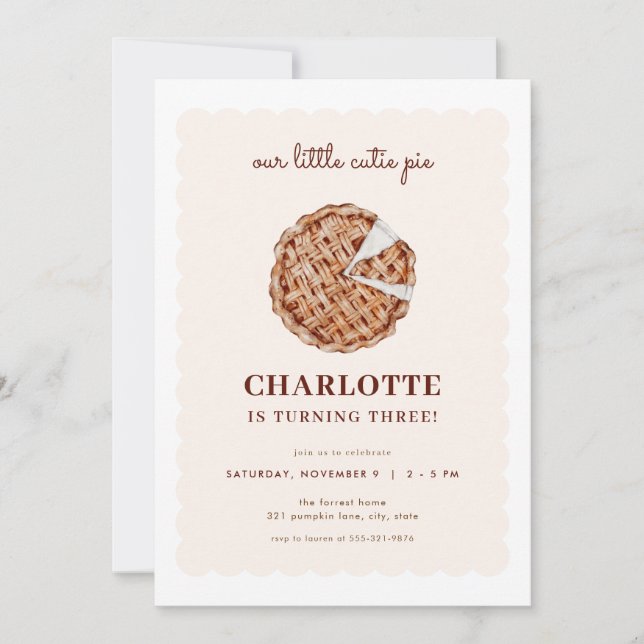 Fall Little Cutie Pie Birthday Invitation (Front)
