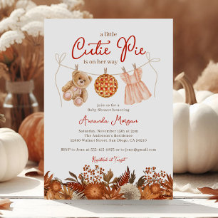 Fall Little Cutie Pie Teddy Bear Girl Baby Shower Invitation