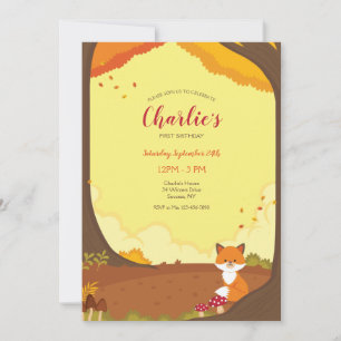 Fall Little Fox Frame Birthday  Invitation