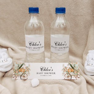 Fall Little Pumpkin Autumn Baby Shower Water Bottle Label