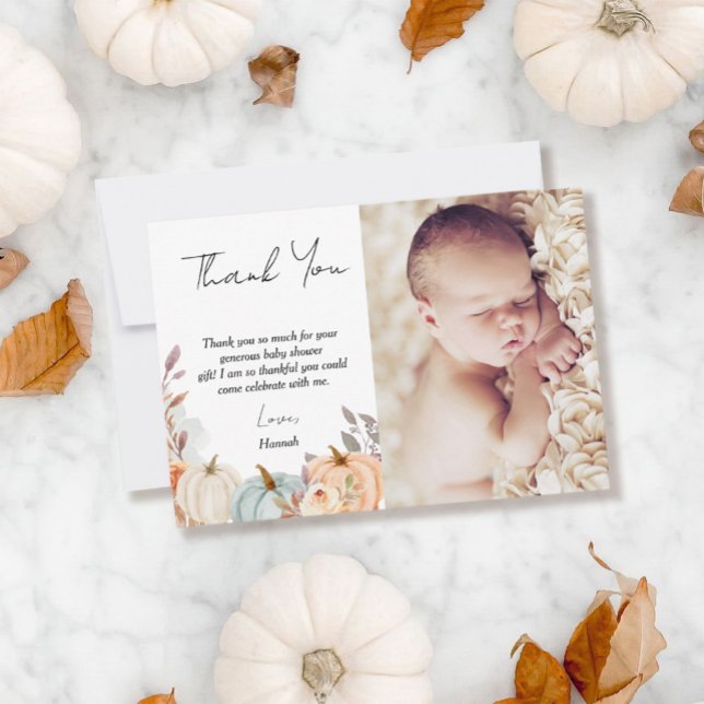 Fall Little Pumpkin Baby Shower Photo Thank You Card (Creator Uploaded)