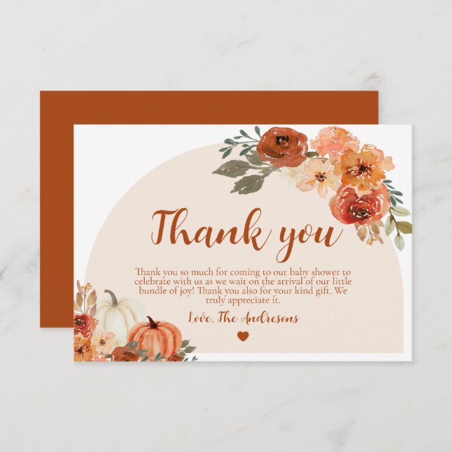 Fall Little Pumpkin Baby Shower Thank You Card (Front/Back)