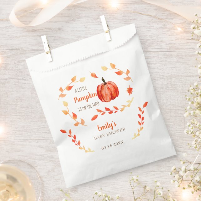 Fall Little Pumpkin Baby Shower Watercolor Foliage Favour Bags (Clipped)