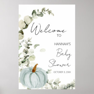Fall Little Pumpkin Blue Baby Shower Welcome Poster