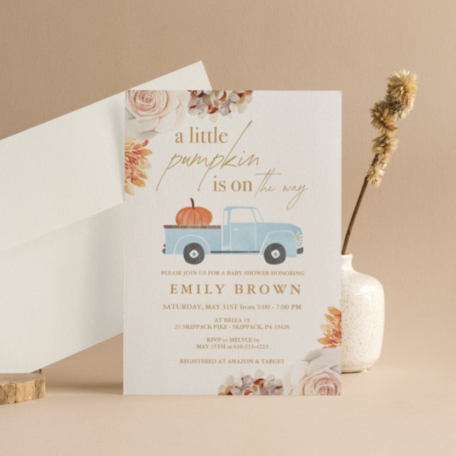 Fall Little Pumpkin Boy Baby Shower Invitation (Creator Uploaded)