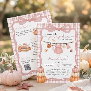 Fall Little Pumpkin Clothesline Girl Baby Shower Invitation