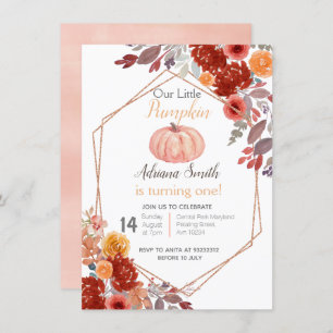 Fall Little Pumpkin Fall Birthday Autumn Pastel Invitation