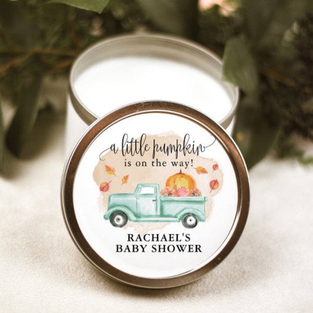 Fall Little Pumpkin Farm Truck Baby Shower Classic Round Sticker (Creator Uploaded)
