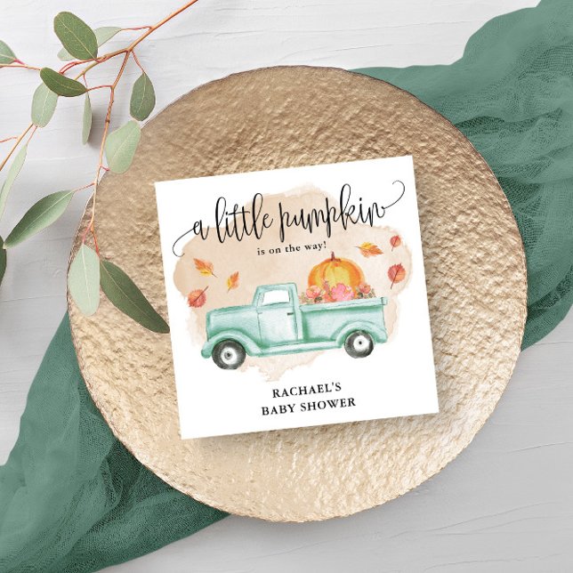 Fall Little Pumpkin Farm Truck Baby Shower Napkin (Beautiful napkins for your fall themed baby shower.)