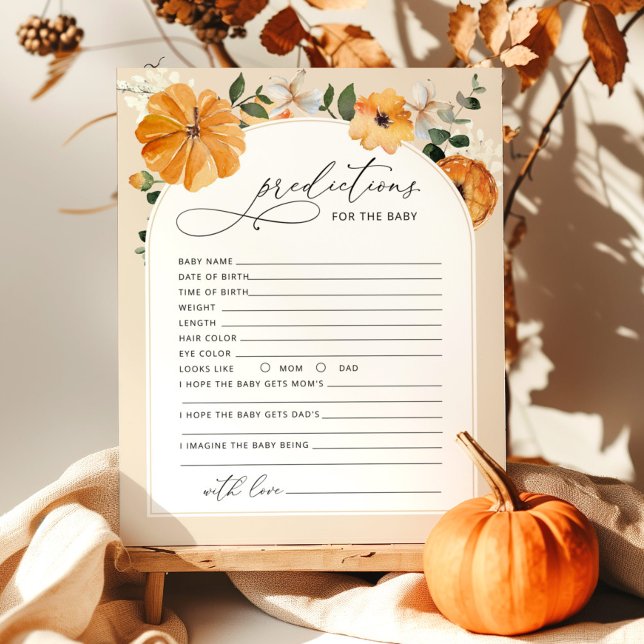 Fall Little pumpkin floral baby predictions card (Creator Uploaded)