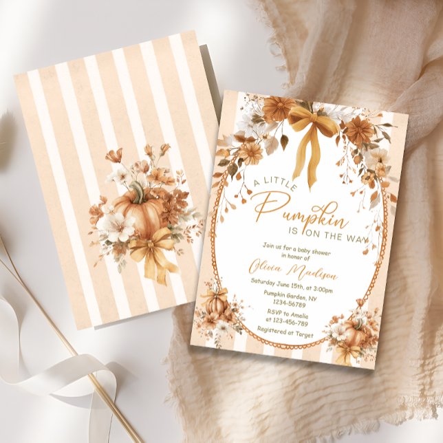 Fall Little Pumpkin Floral Bow Baby Shower Invitation (Creator Uploaded)