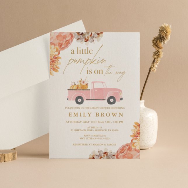 Fall Little Pumpkin Girl Baby Shower Invitation (Creator Uploaded)
