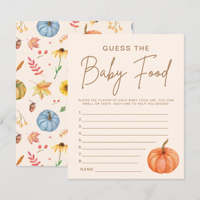 Fall Little Pumpkin Guess the Baby Food Game Card (Front/Back)