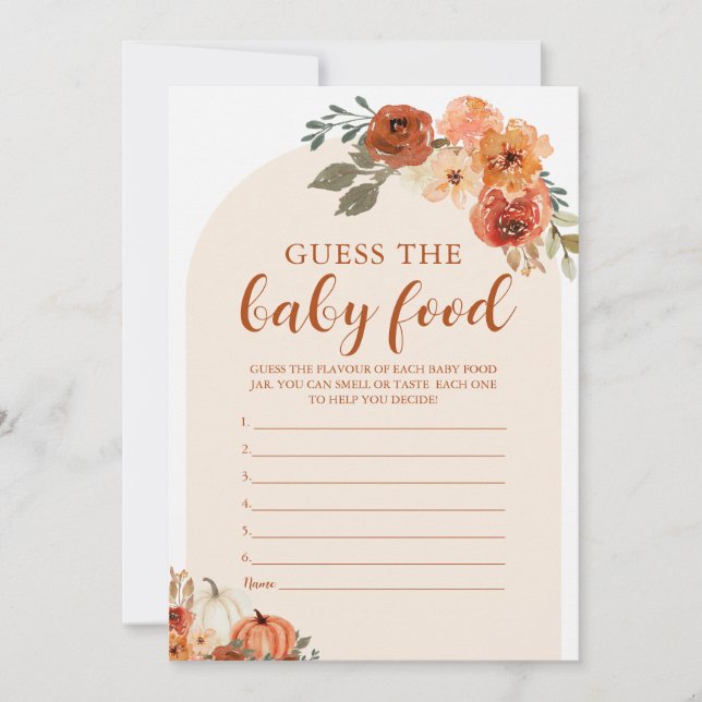 Fall Little Pumpkin Guess the Baby Food Game Card (Front)