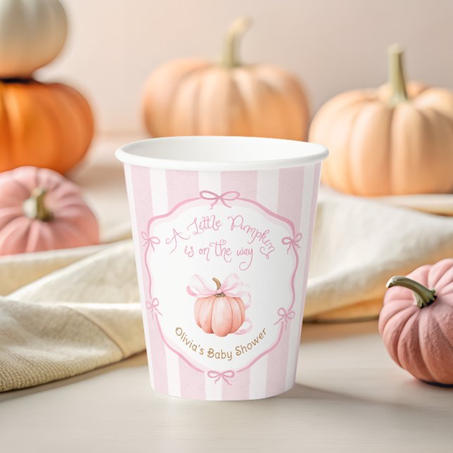 Fall Little Pumpkin Pink Bow Floral Baby Shower  Paper Cups (Creator Uploaded)