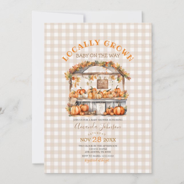 Fall Locally Grown Gingham Market Baby Shower Invitation (Front)