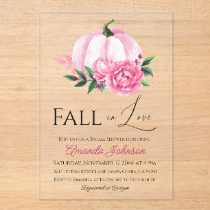 Fall Love Blush Pink Pumpkin Rustic Bridal Shower Acrylic Invitations
