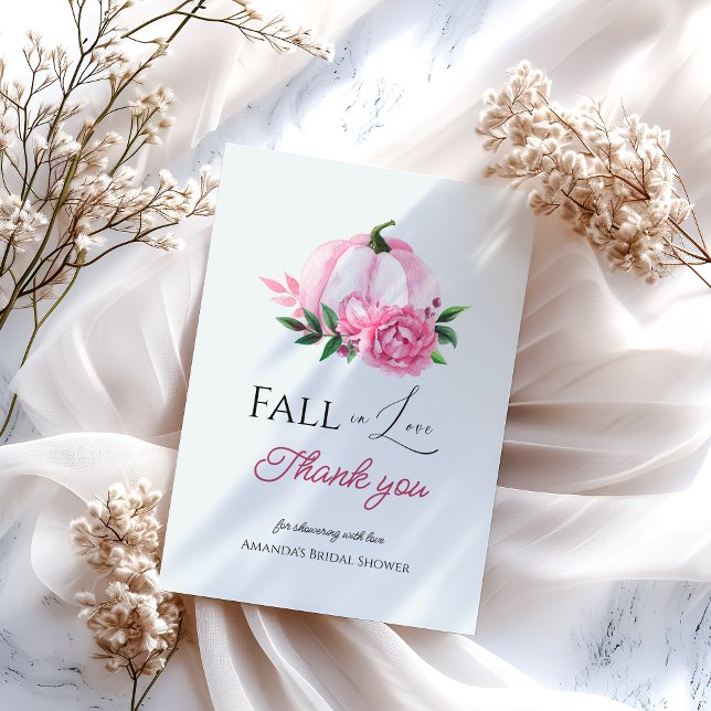 Fall Love Blush Pink Pumpkin Rustic Bridal Shower Thank You Card (Creator Uploaded)
