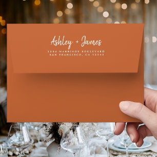 Fall Love Burnt Orange Wedding Return Address Envelope