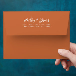 Fall Love Burnt Orange Wedding Return Address Envelope