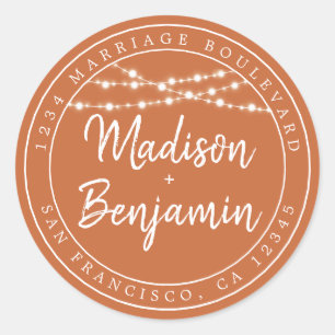 Fall Love Fairy Lights Burnt Orange Return Address Classic Round Sticker