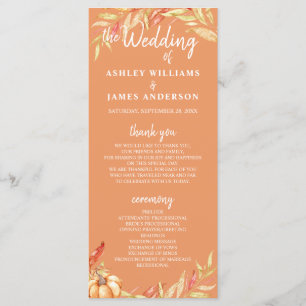 Fall Love Golden Foliage Orange Wedding Program Programme