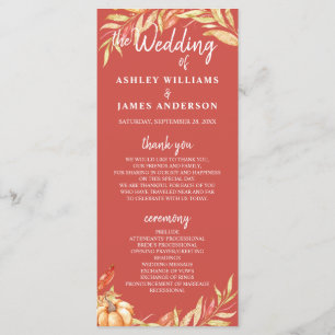 Fall Love Golden Foliage Warm Red Wedding Program Programme