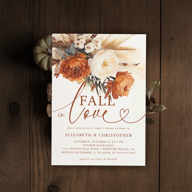Fall Love Terracotta Pampas Floral Couple Shower Invitation (fall in love wedding shower invitation bridal couple jack jill coed boho pampas floral botanical)