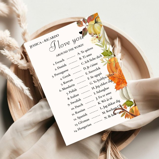 Fall love you around the world bridal shower game card (Creator Uploaded)