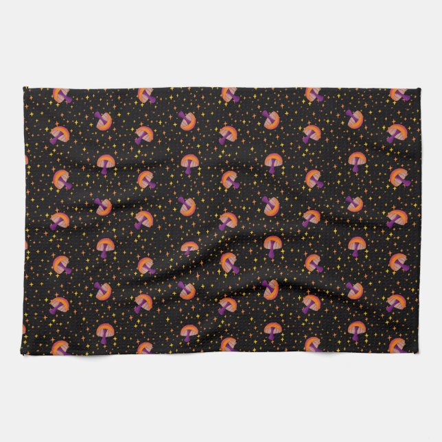Fall magic mushrooms_black tea towel (Horizontal)