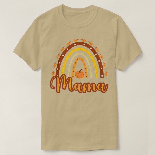 Fall Mama Rainbow Pumpkin Autumn Leaves Thanksgivi T-Shirt (Design Front)