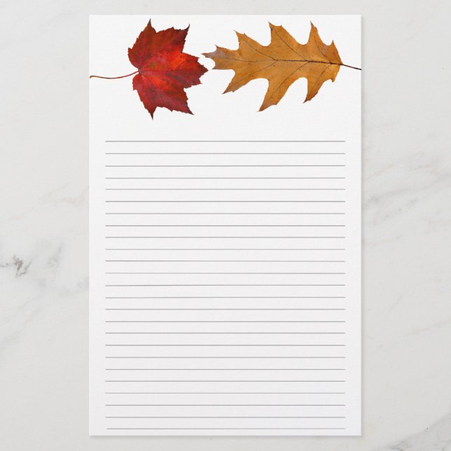 Fall Maple and Oak Leaf Lined Writing Paper (Front)