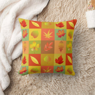 Fall Maple leaf blocked pattern orange yellow red Cushion