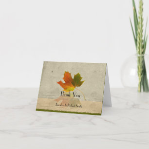 Fall Maple Leaf on Faux Paper Wedding Thank You Card