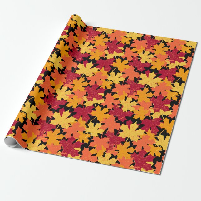 Fall Maple Leaf Pattern Wrapping Paper (Unrolled)