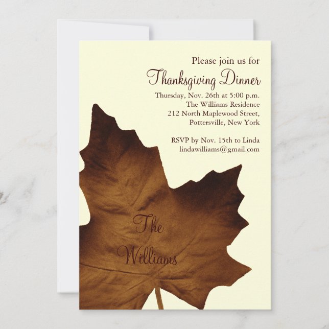 Fall Maple Leaf Thanksgiving Dinner Invitation (Front)