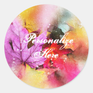 Fall maple leaf watercolor autumn pastel  classic round sticker