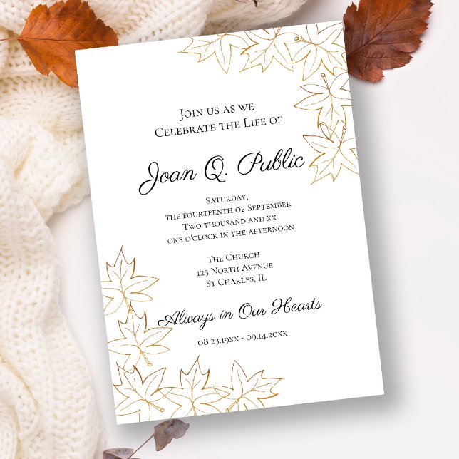 Fall Maple Leaves Celebration of Life Memorial Invitation (Creator Uploaded)