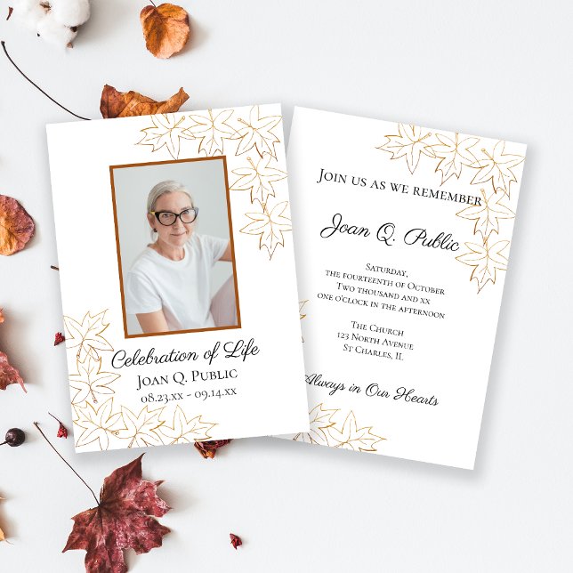 Fall Maple Leaves Edge Celebration of Life Invitation (Creator Uploaded)