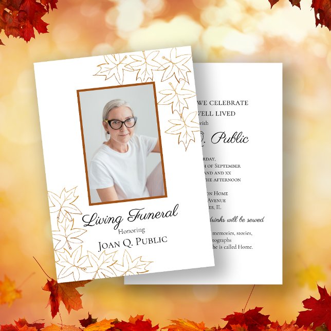 Fall Maple Leaves Edge Living Funeral Party Invitation (Creator Uploaded)