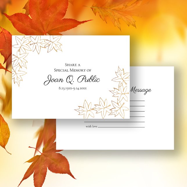 Fall Maple Leaves Edge Share a Memory Funeral  Card (Creator Uploaded)