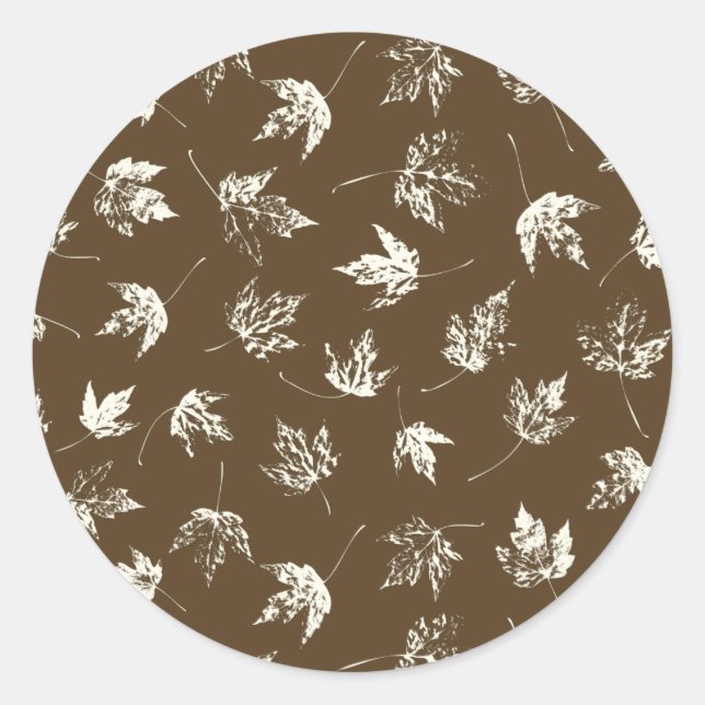 Fall Maple Leaves on brown - seamless pattern. Classic Round Sticker (Front)