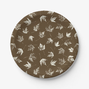 Fall Maple Leaves on brown - seamless pattern.  Pl Paper Plate
