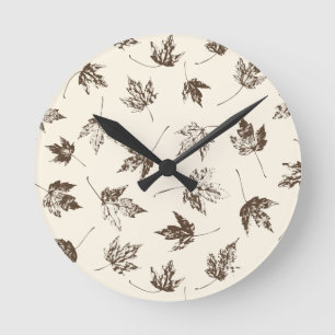 Fall Maple Leaves on cream - seamless pattern. Round Clock