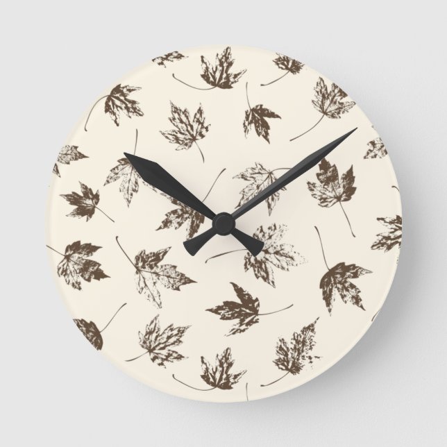 Fall Maple Leaves on cream - seamless pattern. Round Clock (Front)