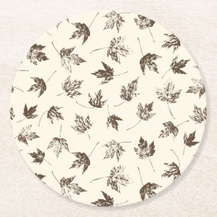 Fall Maple Leaves on cream - seamless pattern. Round Paper Coaster